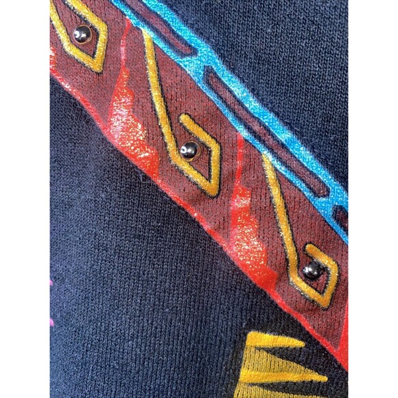 jerzees Native American Sweater Tribal Indian Feather Aztec Beads M USA 3D - Picture 6 of 11